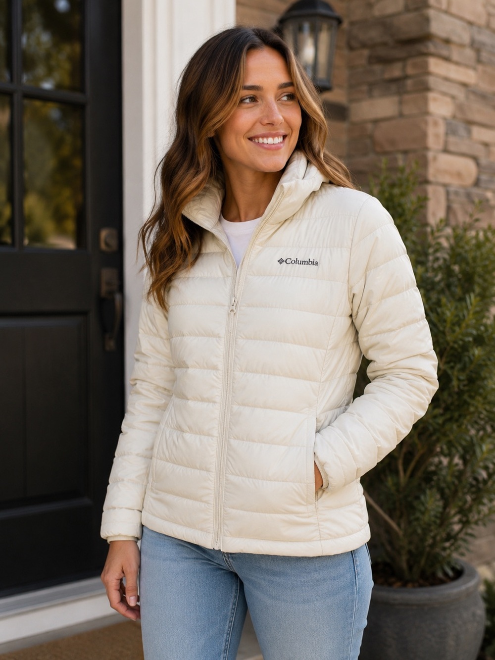 Columbia Women’s Cream Quilted Puffer Jacket Lightweight Winter Coat Small